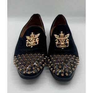 Meijiana Mens Velvet Loafers Dress Shoes with Metal Embellishments Size 10
